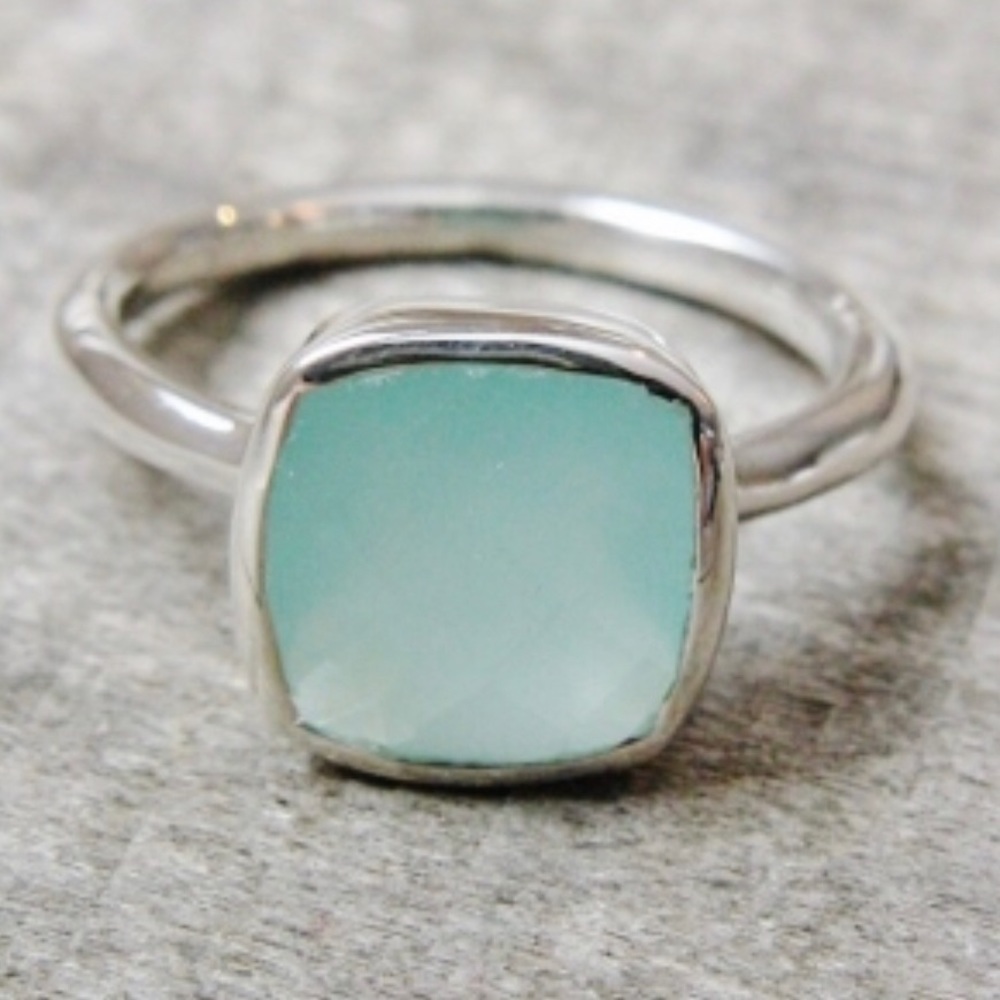 Genuine Chalcedony Cushion Bezel Set Sterling Ring